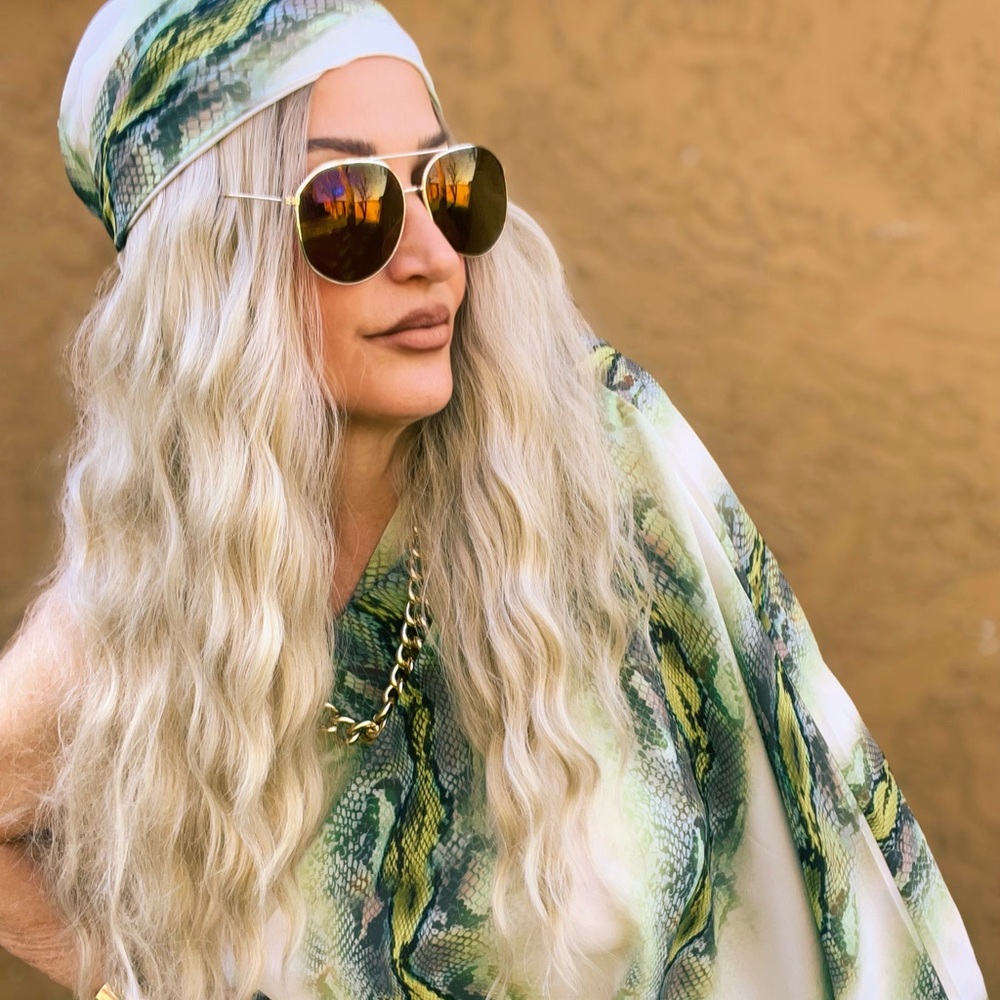 Gorgeous One shoulder side slit Bohemian Glam Kaftan w matching headscarf